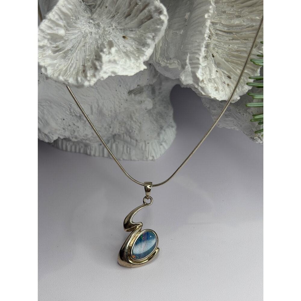 Italy 925 Sterling Silver Opal Necklace Length 16 in